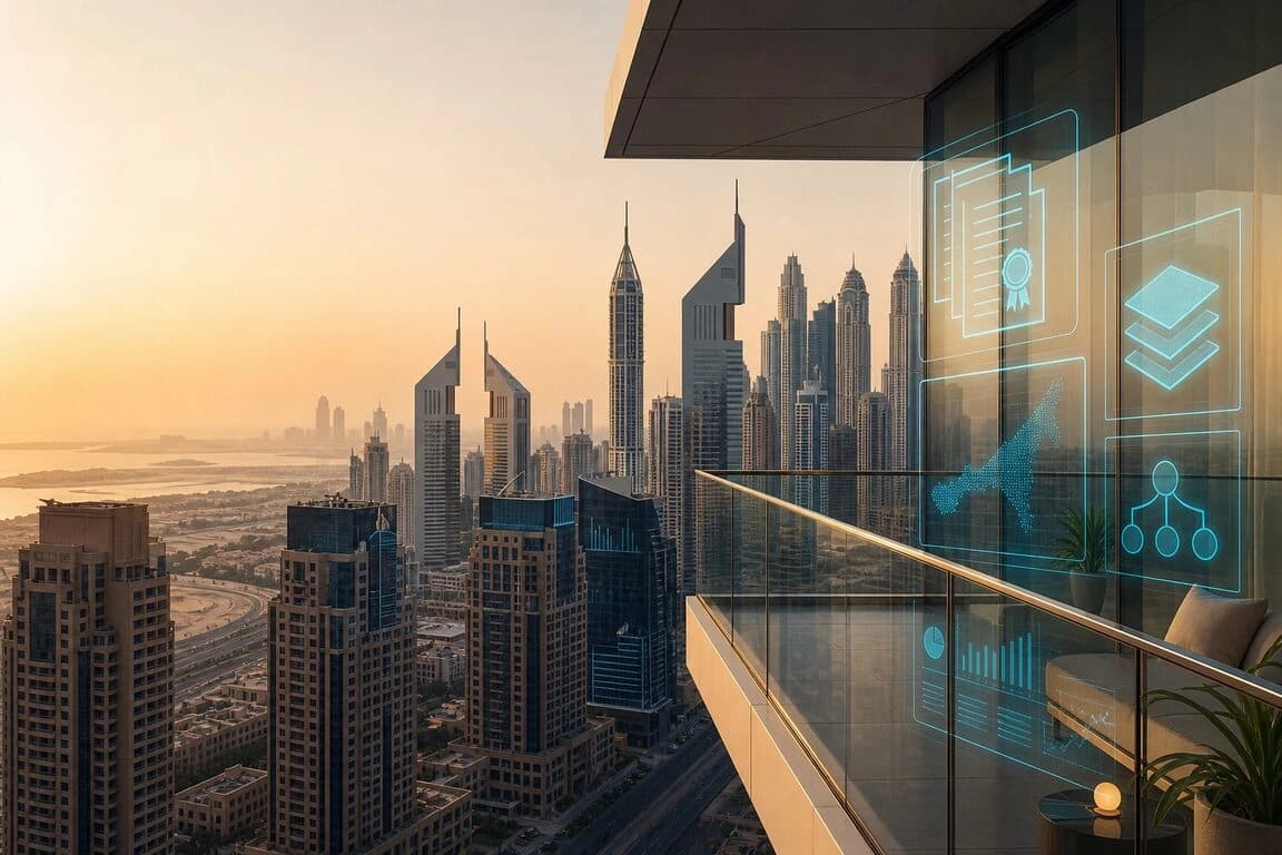 Dubai property comparison using DLD sold prices on glass balcony HUD