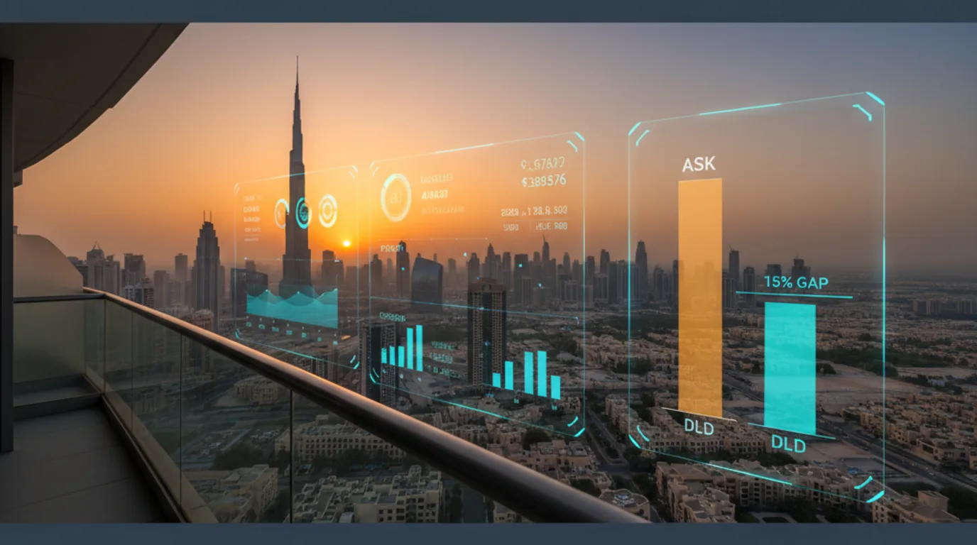 Dubai listing ask vs DLD registered transaction price comparison overlay
