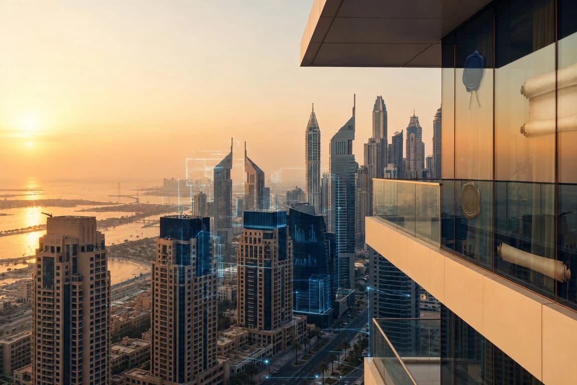 Dubai Creek Harbour waterfront towers at sunset