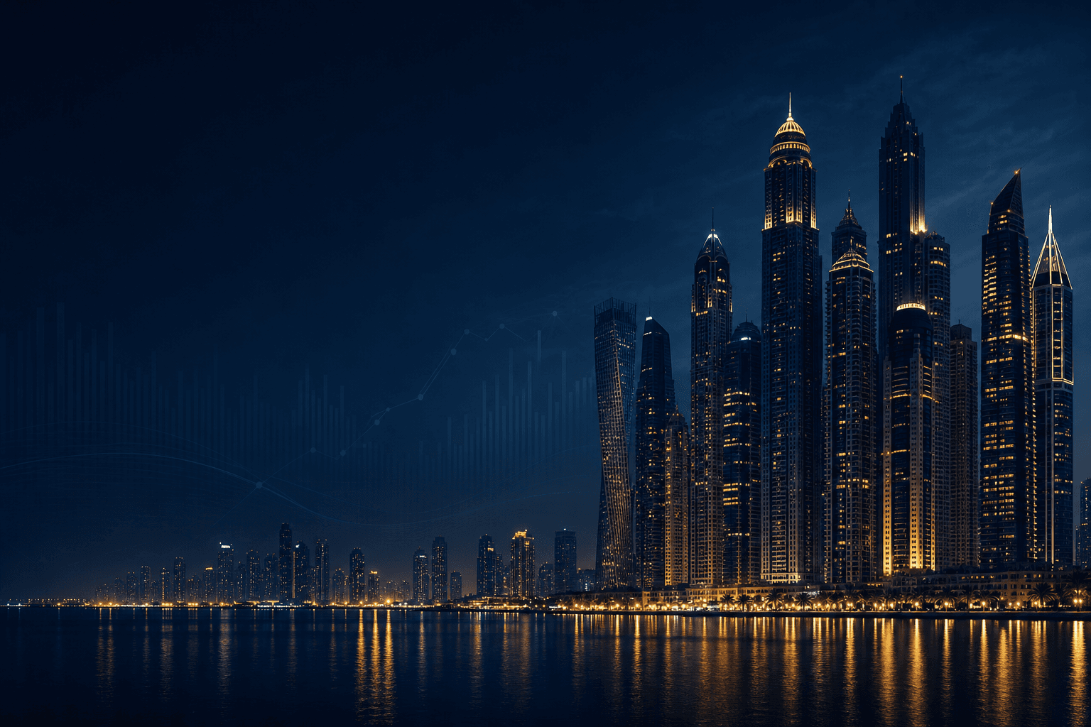 Dubai Marina skyline at night